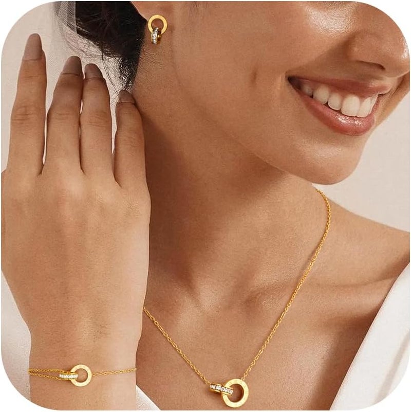 Mujahid Store Gold & Silver Jewelry Set (Necklace, Earrings, Ring) - Water-Resistant, Hypoallergenic & Fashionable Jewelry for Wedding, Christmas & Birthday - Image 1